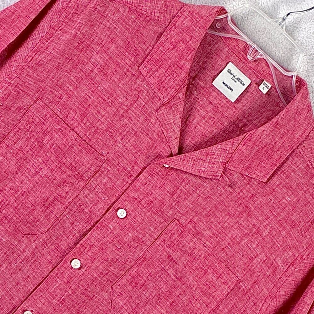 Baird McNutt Murano Shirt Mens L Pink Linen Loop Collar Preppy Beach Summer Surf